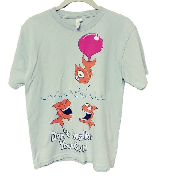 Unisex Kids Grey Tee Fish Don’t Swallow Gum Funny Graphic Novelty T Shirt Small - Picture 11 of 12